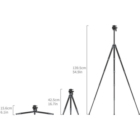 SmallRig 6599 - lekki i podróżny statyw z głowicą video, Carbon - wyskości